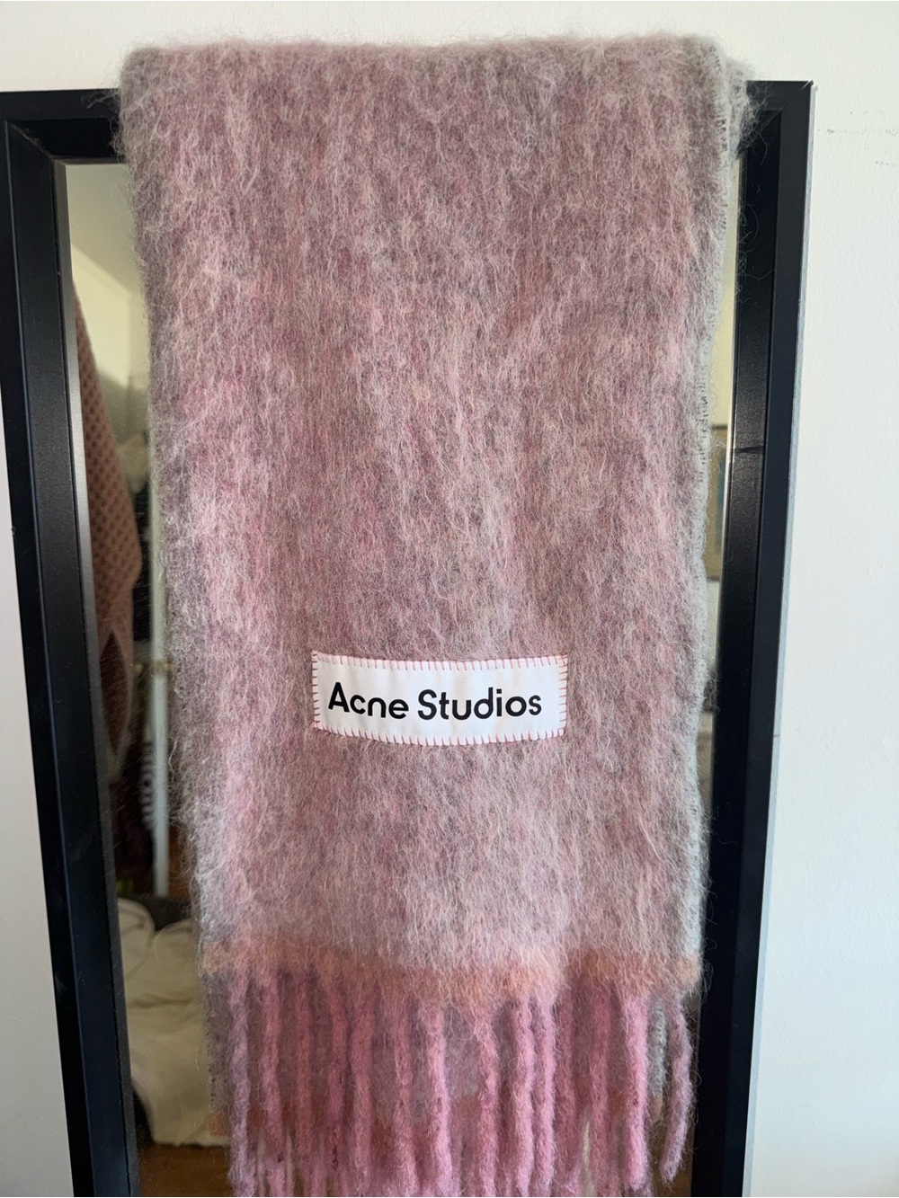 Acne Studios Dusty Rose Mohair Fringe Scarf